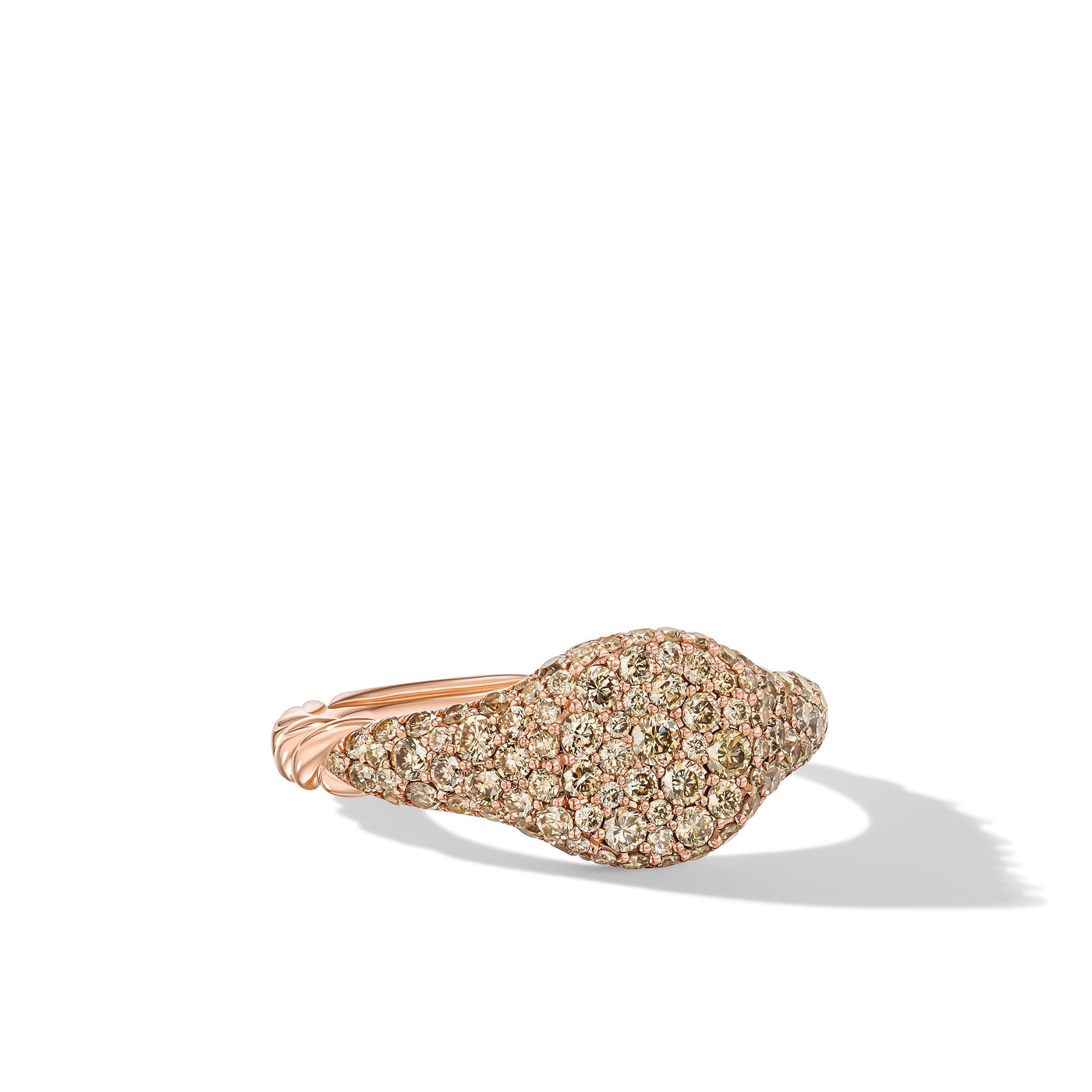Petite Pavé Pinky Ring in 18K Rose Gold with Cognac Diamonds\, 7mm