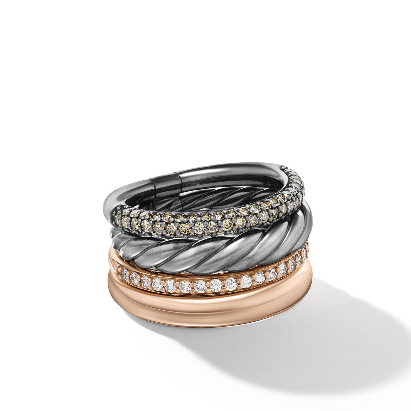 DY Mercer™ Melange Multi Row Ring in Sterling Silver with 18K Rose Gold and Diamonds\, 14mm