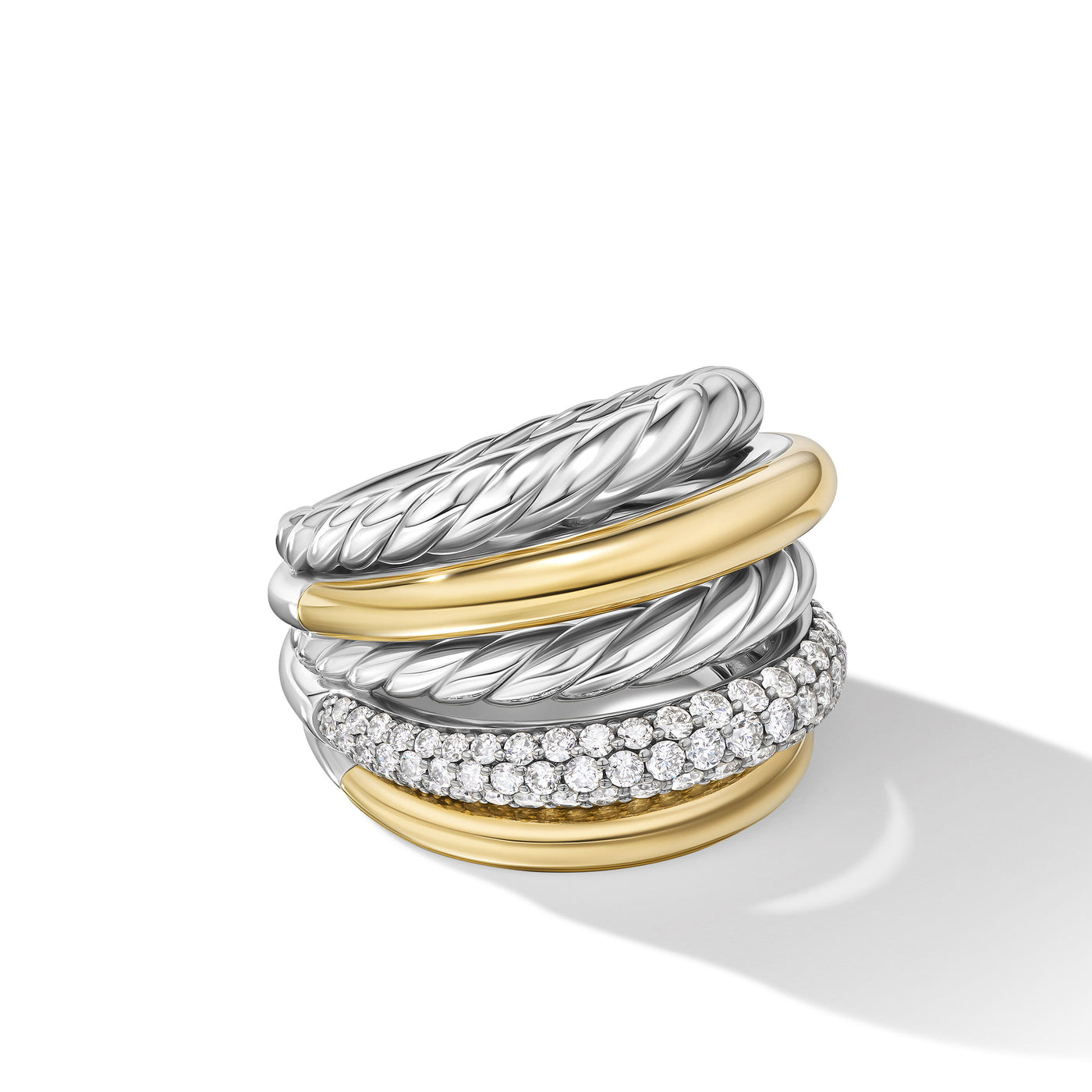 DY Mercer™ Multi Row Ring in Sterling Silver with 18K Yellow Gold and Diamonds\, 21mm