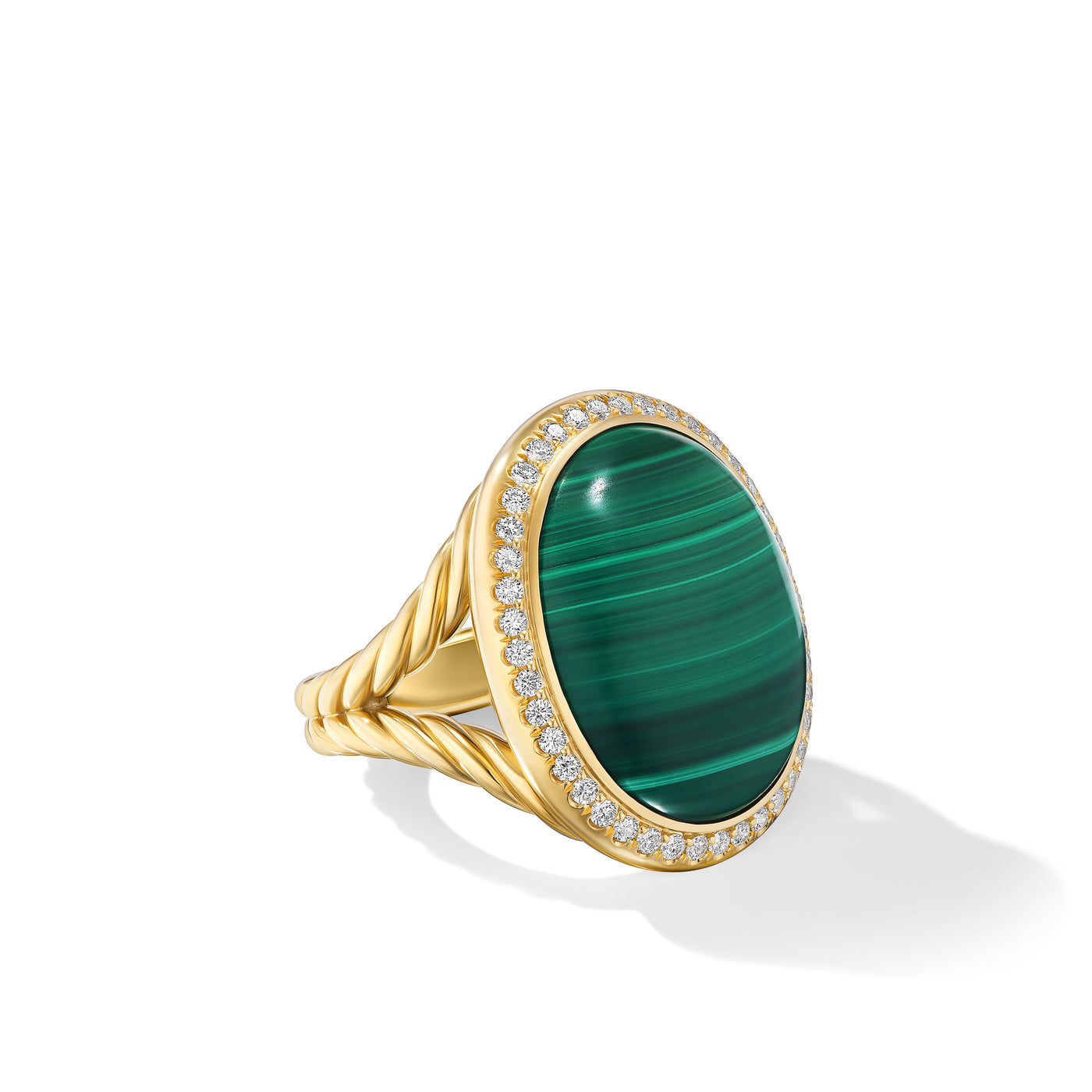 Albion® Oval Ring in 18K Yellow Gold with Malachite and Diamonds\, 21mm