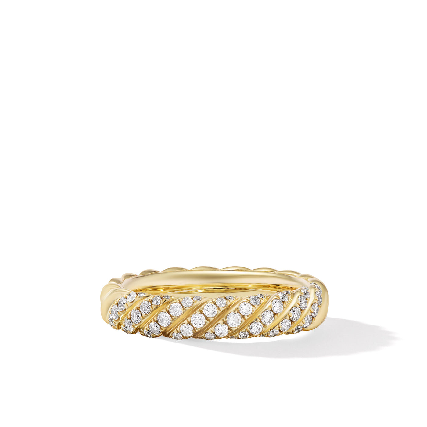Sculpted Cable Band Ring in 18K Yellow Gold with Diamonds\, 4.6mm