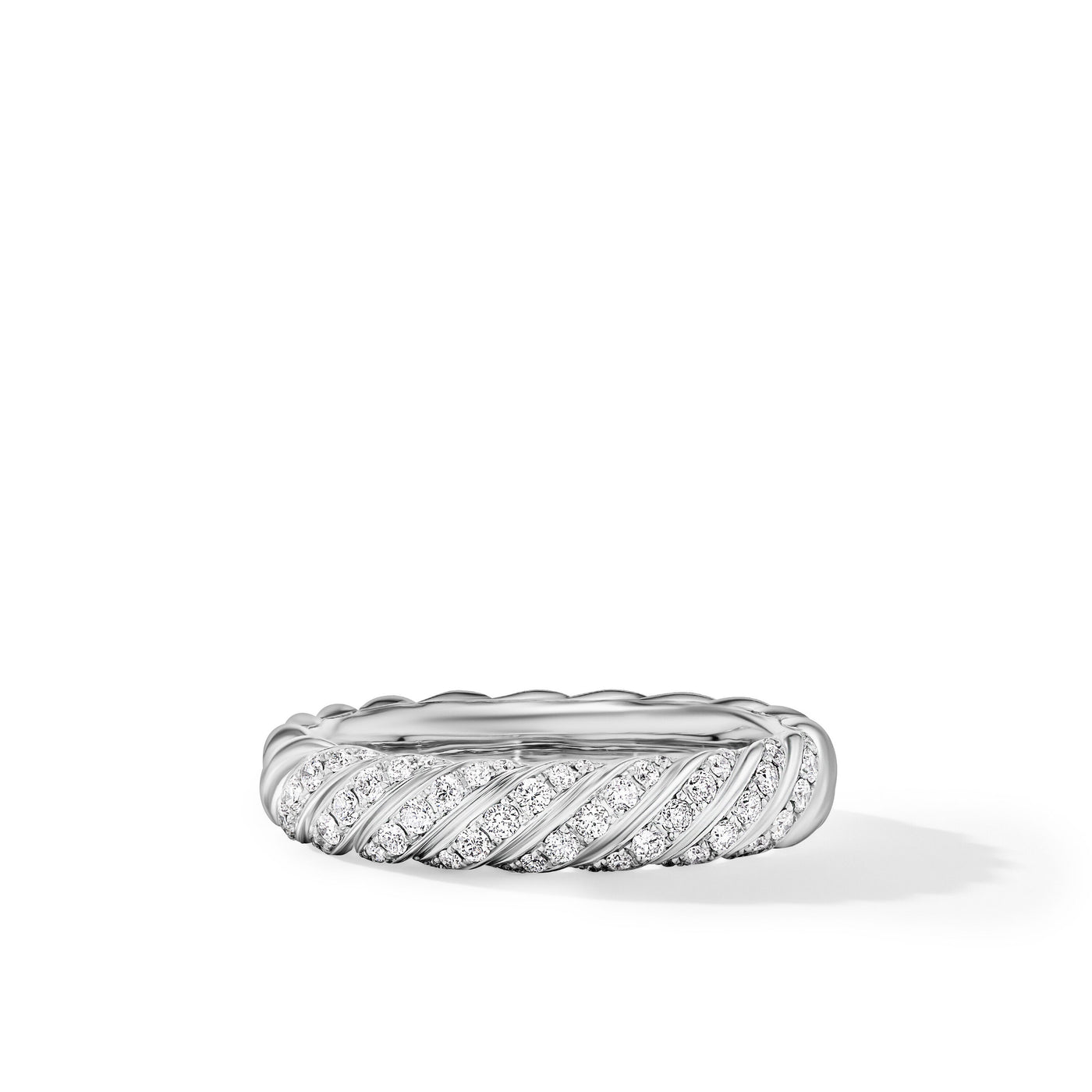 Sculpted Cable Band Ring in 18K White Gold with Diamonds\, 4.6mm