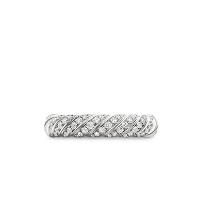 Sculpted Cable Band Ring in 18K White Gold with Diamonds, 4.6mm