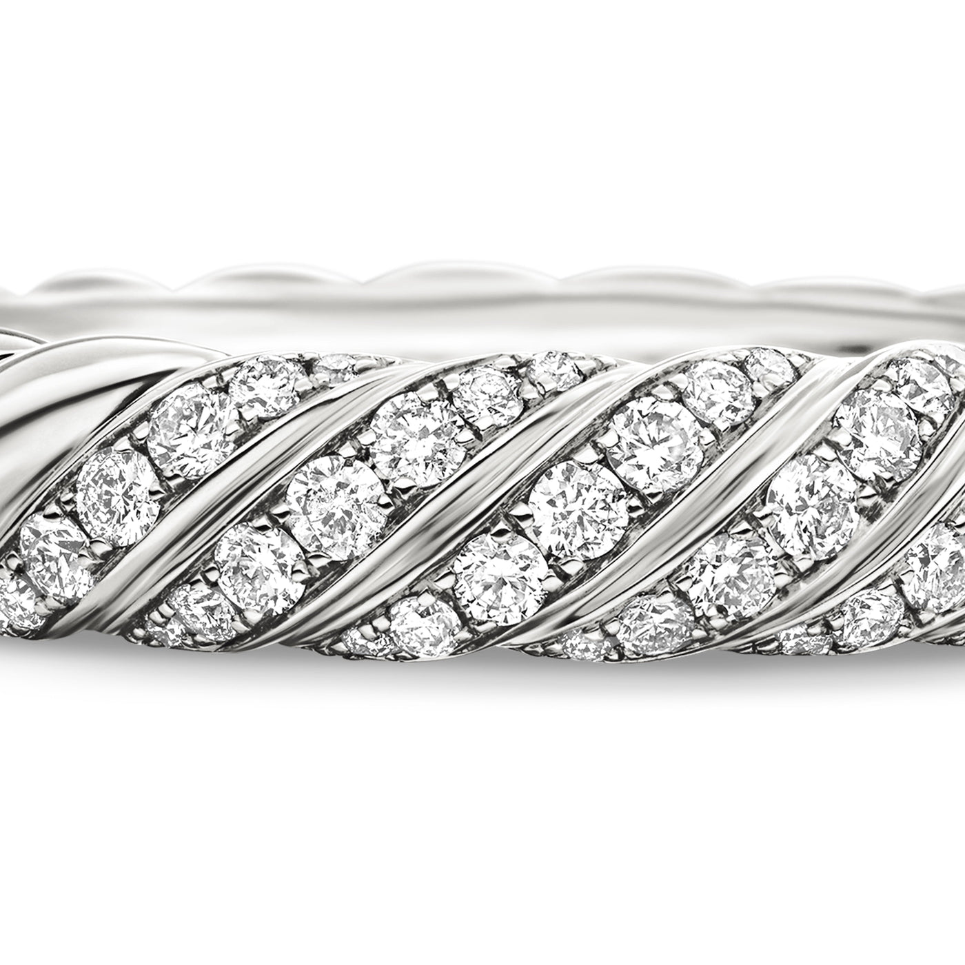 Sculpted Cable Band Ring in 18K White Gold with Diamonds, 4.6mm