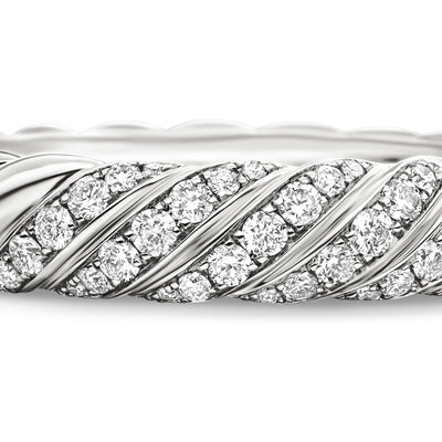 Sculpted Cable Band Ring in 18K White Gold with Diamonds, 4.6mm