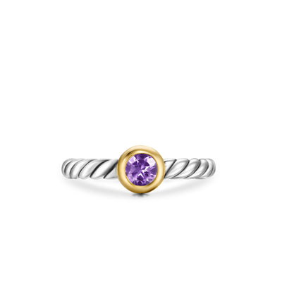 Petite Cable Ring in Sterling Silver with 14K Yellow Gold and Amethyst, 2.8mm