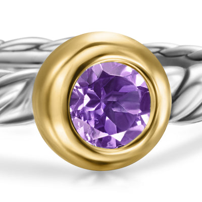Petite Cable Ring in Sterling Silver with 14K Yellow Gold and Amethyst, 2.8mm