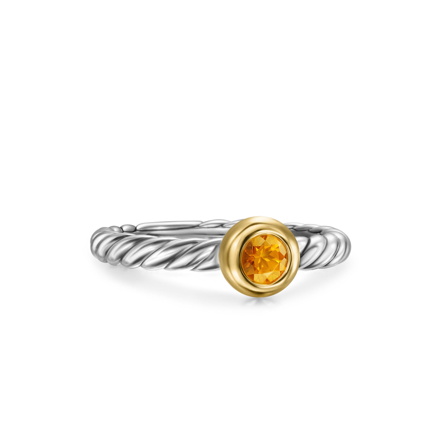 Petite Cable Ring in Sterling Silver with 14K Yellow Gold and Citrine\, 2.8mm