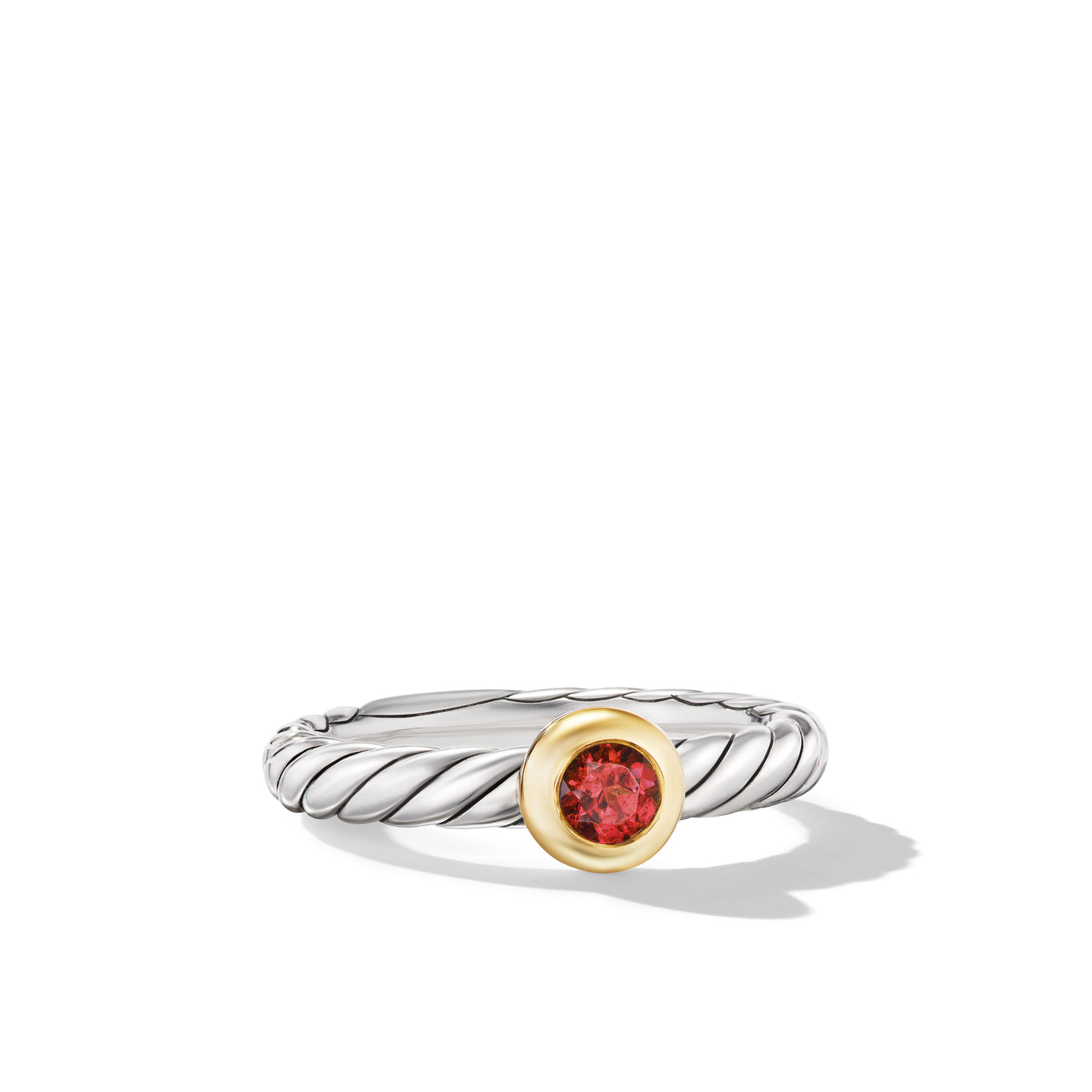 Petite Modern Cable Ring in Sterling Silver with 14K Yellow Gold and Rhodolite Garnet\, 2.8mm