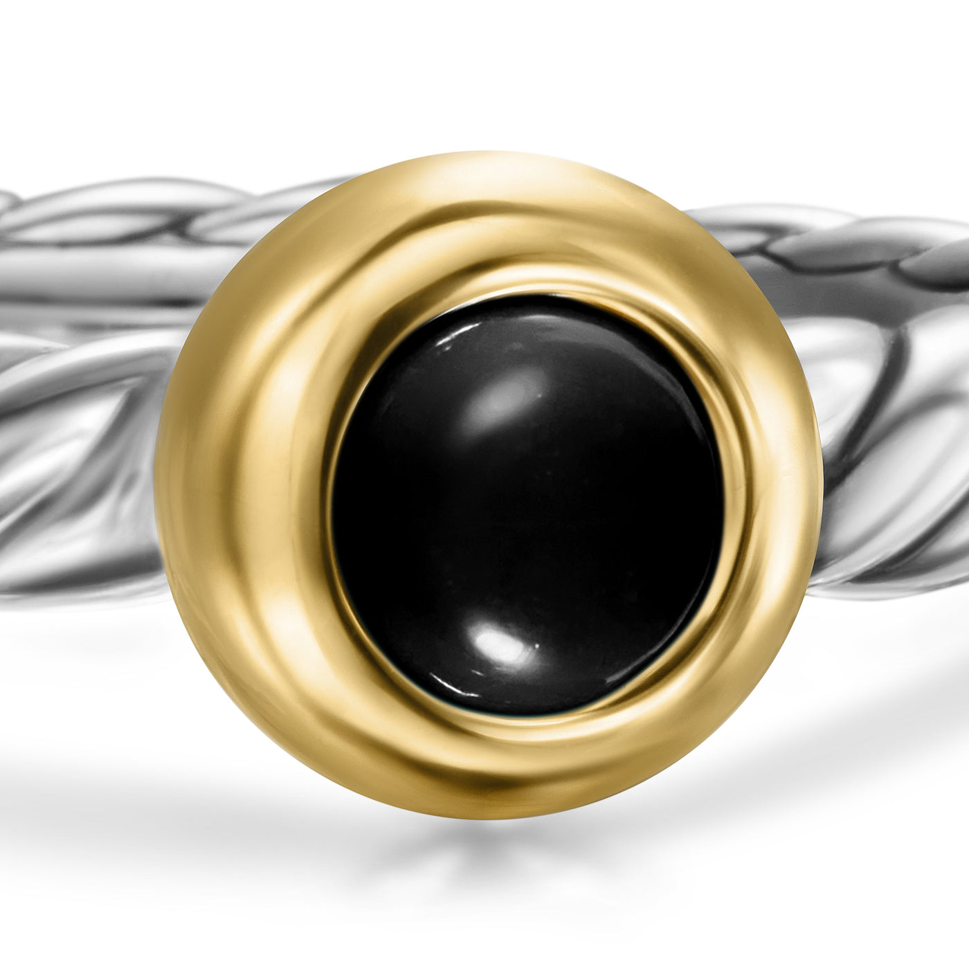 Petite Modern Cable Ring in Sterling Silver with 14K Yellow Gold and Black Onyx, 2.8mm