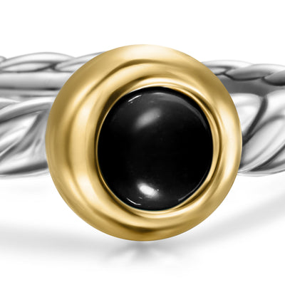Petite Modern Cable Ring in Sterling Silver with 14K Yellow Gold and Black Onyx, 2.8mm