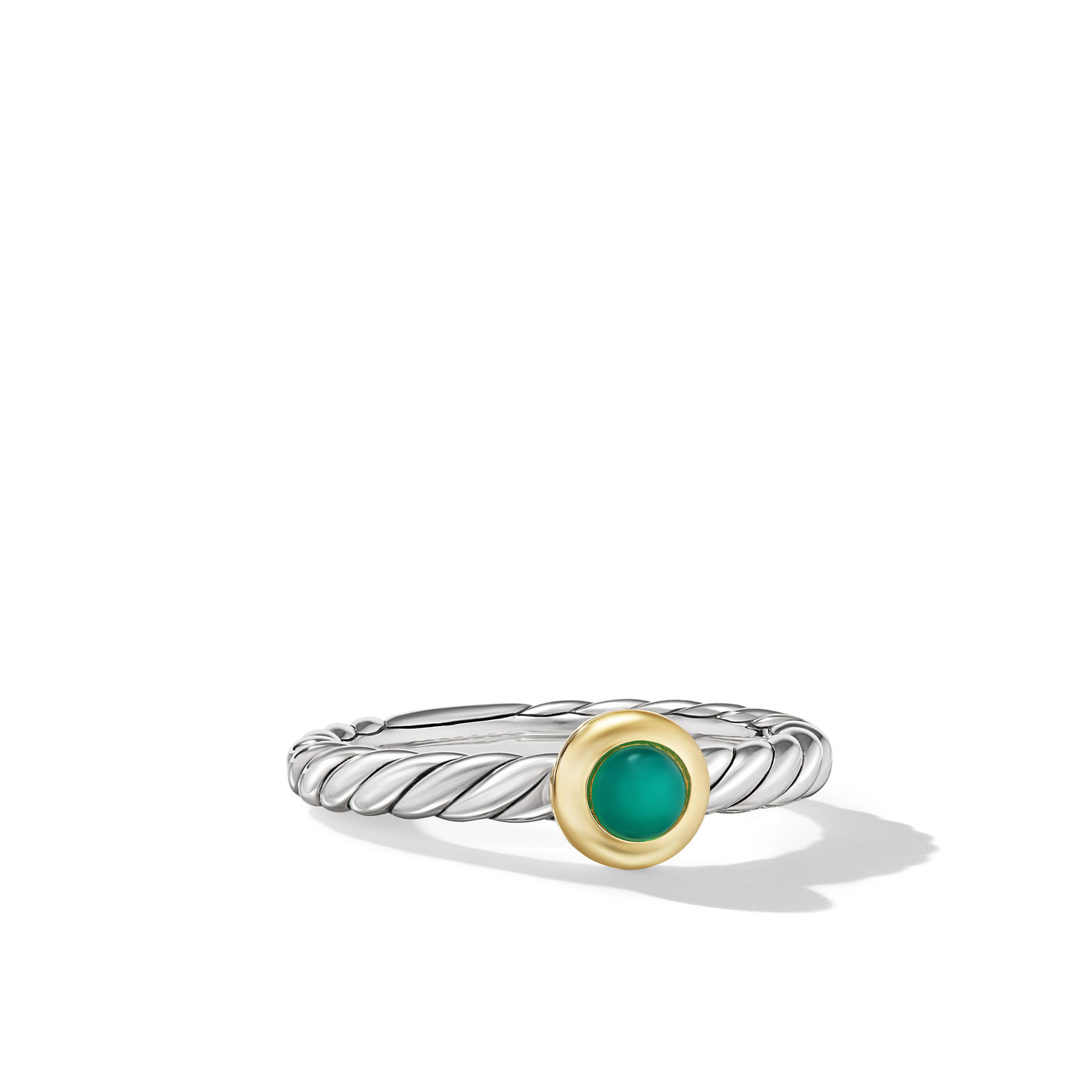 Petite Modern Cable Ring in Sterling Silver with 14K Yellow Gold and Green Onyx\, 2.8mm