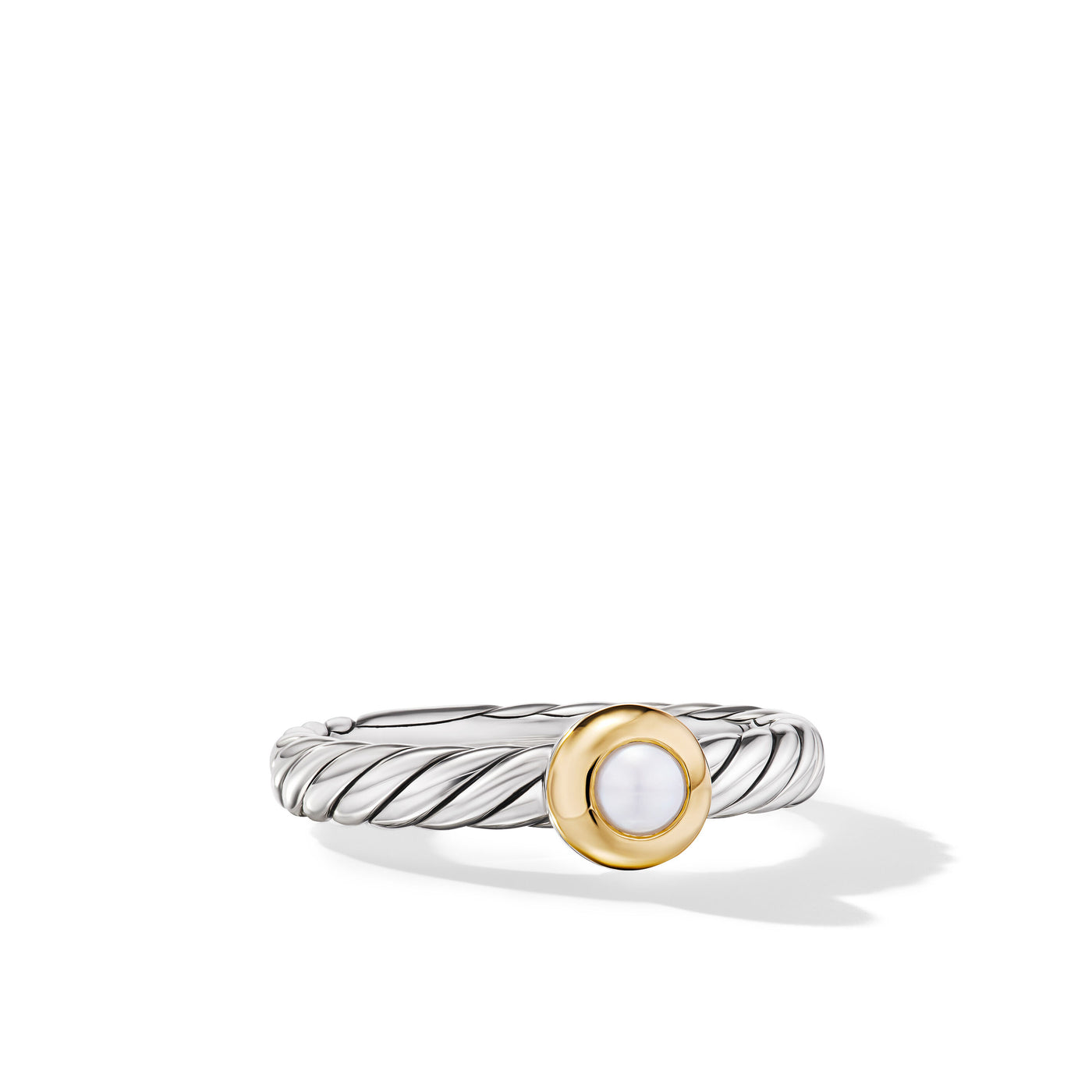 Petite Modern Cable Ring in Sterling Silver with 14K Yellow Gold and Pearl\, 2.8mm