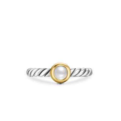 Petite Cable Ring in Sterling Silver with 14K Yellow Gold and Pearl, 2.8mm