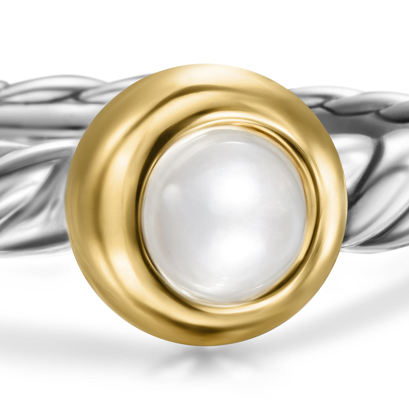 Petite Cable Ring in Sterling Silver with 14K Yellow Gold and Pearl, 2.8mm