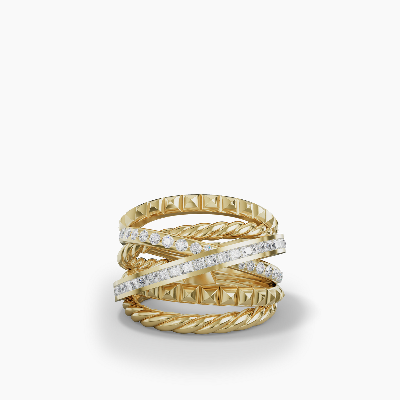 17.5MM CROSSOVER TRIO 6-ROW RING DI 18K