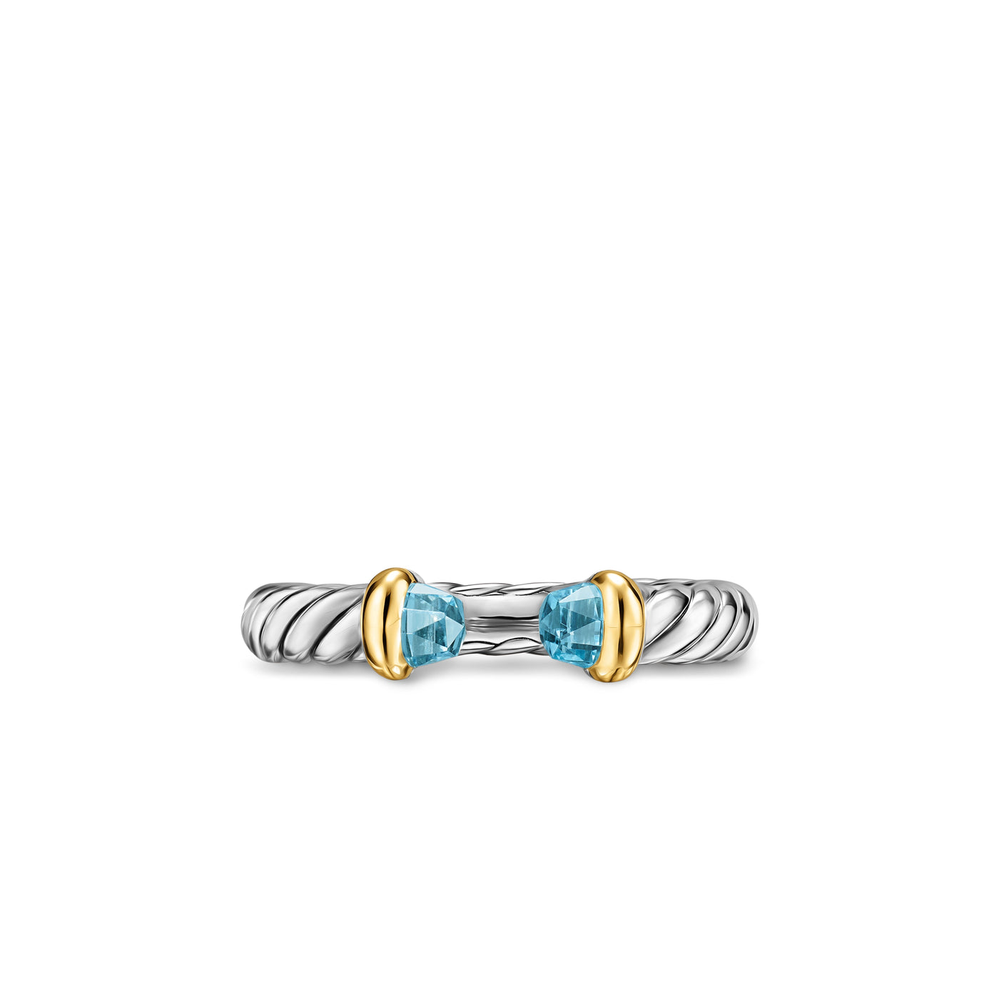 Petite Cable Open Ring in Sterling Silver with 14K Yellow Gold and Blue Topaz, 3.4mm