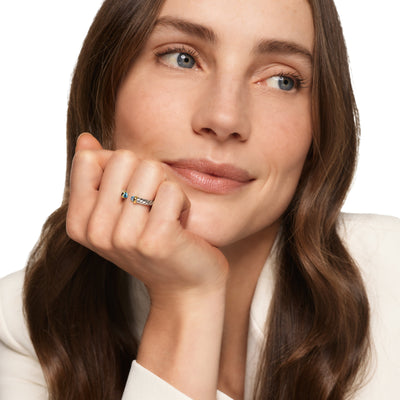 Petite Cable Open Ring in Sterling Silver with 14K Yellow Gold and Blue Topaz, 3.4mm