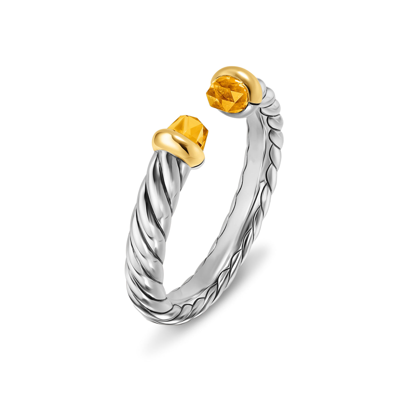 Petite Cable Open Ring in Sterling Silver with 14K Yellow Gold and Citrine, 3.4mm