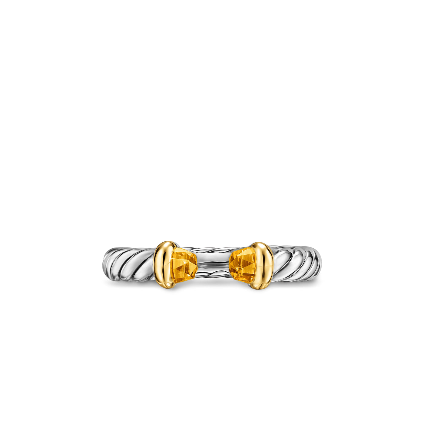 Petite Cable Open Ring in Sterling Silver with 14K Yellow Gold and Citrine, 3.4mm