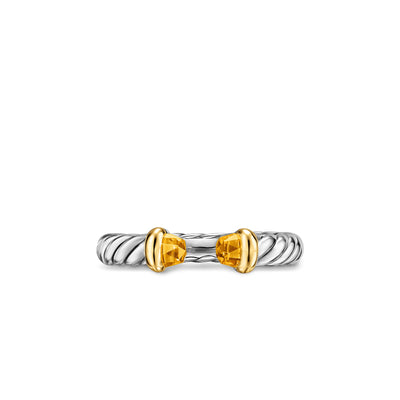 Petite Cable Open Ring in Sterling Silver with 14K Yellow Gold and Citrine, 3.4mm