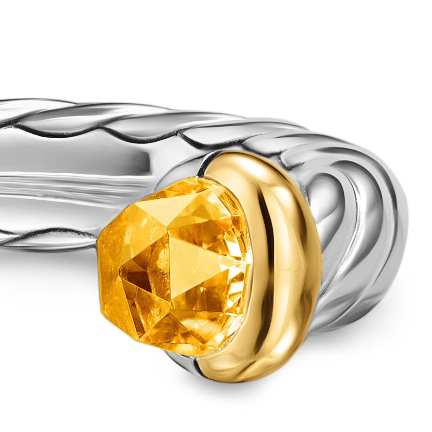 Petite Cable Open Ring in Sterling Silver with 14K Yellow Gold and Citrine, 3.4mm