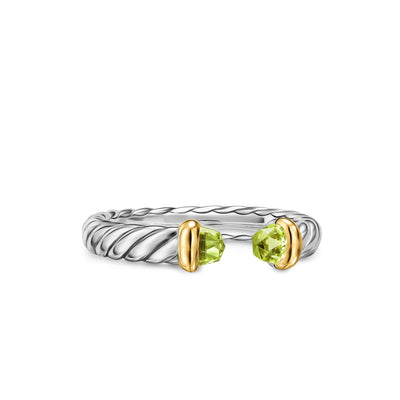Petite Cable Open Ring in Sterling Silver with 14K Yellow Gold and Peridot, 3.4mm