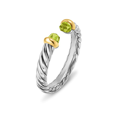 Petite Cable Open Ring in Sterling Silver with 14K Yellow Gold and Peridot, 3.4mm