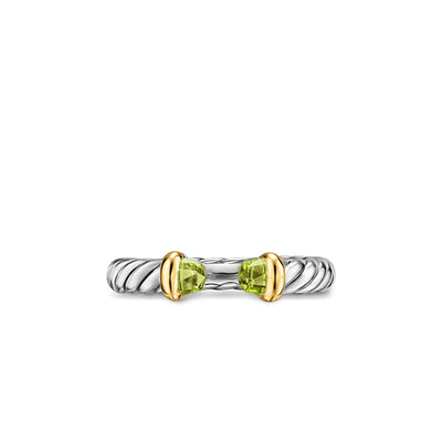 Petite Cable Open Ring in Sterling Silver with 14K Yellow Gold and Peridot, 3.4mm