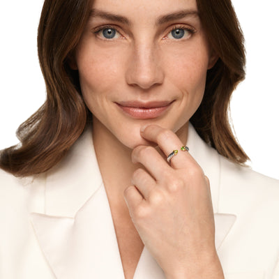 Petite Cable Open Ring in Sterling Silver with 14K Yellow Gold and Peridot, 3.4mm