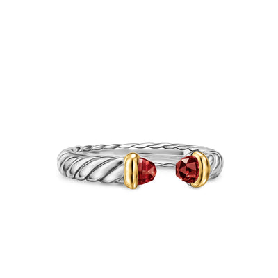Petite Cable Open Ring in Sterling Silver with 14K Yellow Gold and Rhodolite Garnet, 3.4mm