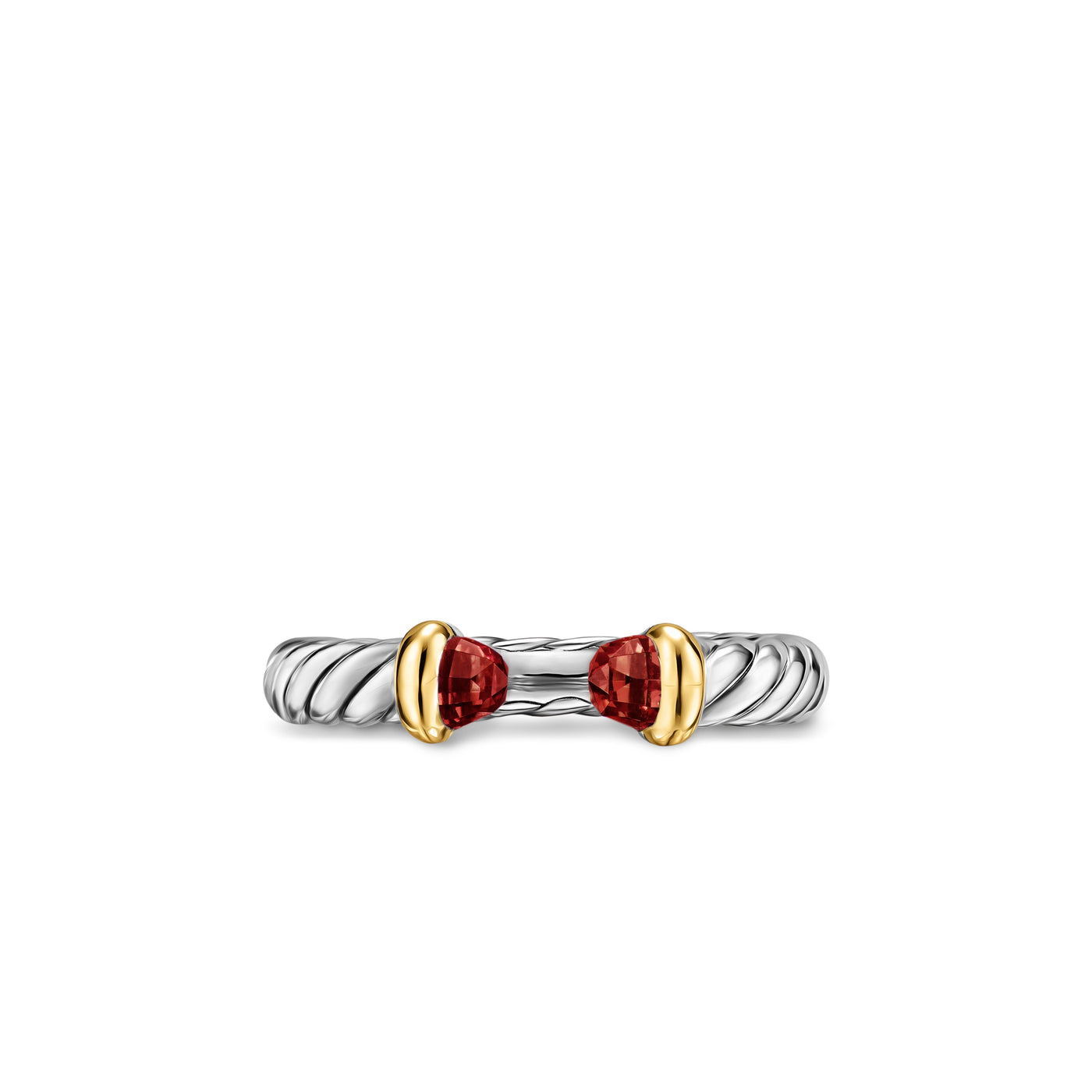 Petite Cable Open Ring in Sterling Silver with 14K Yellow Gold and Rhodolite Garnet, 3.4mm