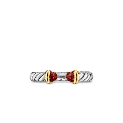 Petite Cable Open Ring in Sterling Silver with 14K Yellow Gold and Rhodolite Garnet, 3.4mm