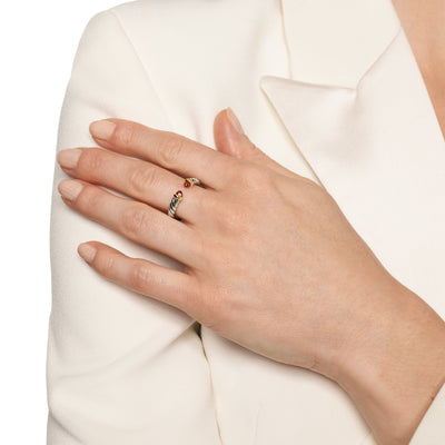 Petite Cable Open Ring in Sterling Silver with 14K Yellow Gold and Rhodolite Garnet, 3.4mm
