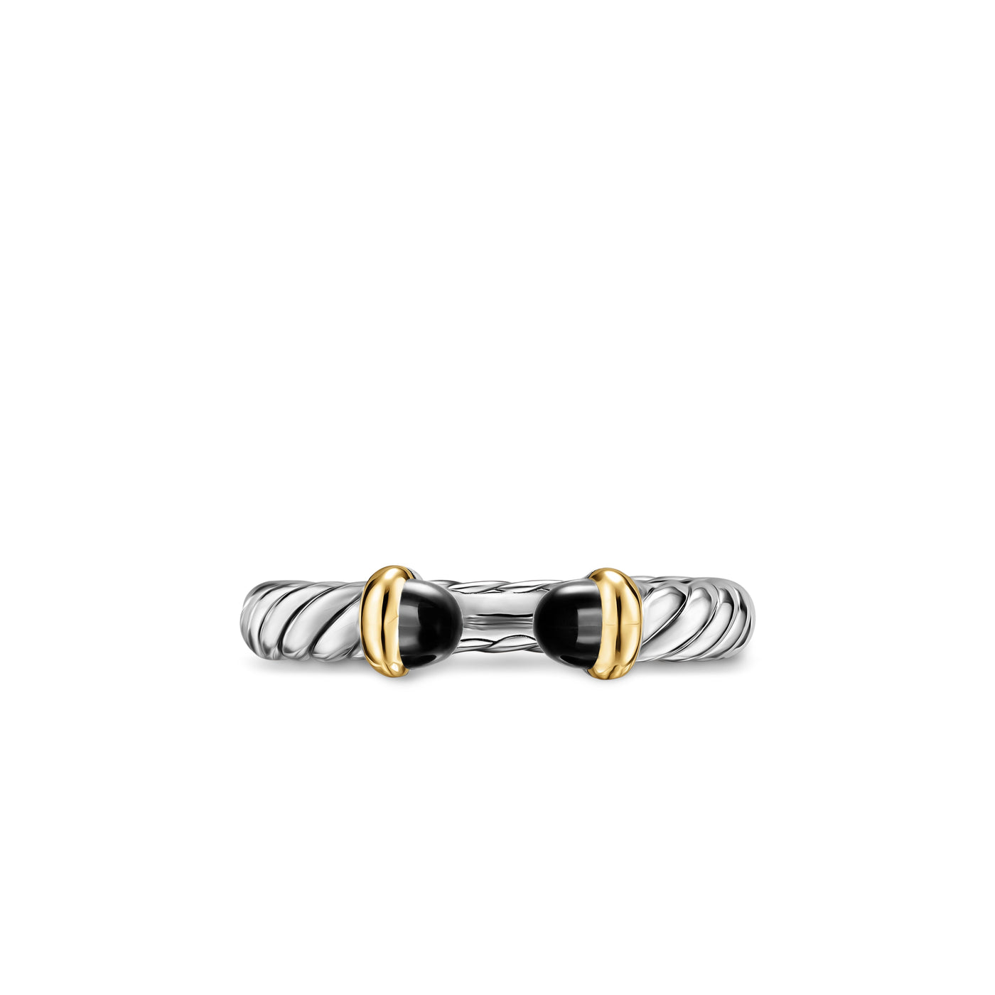 Petite Cable Open Ring in Sterling Silver with 14K Yellow Gold and Black Onyx, 3.4mm
