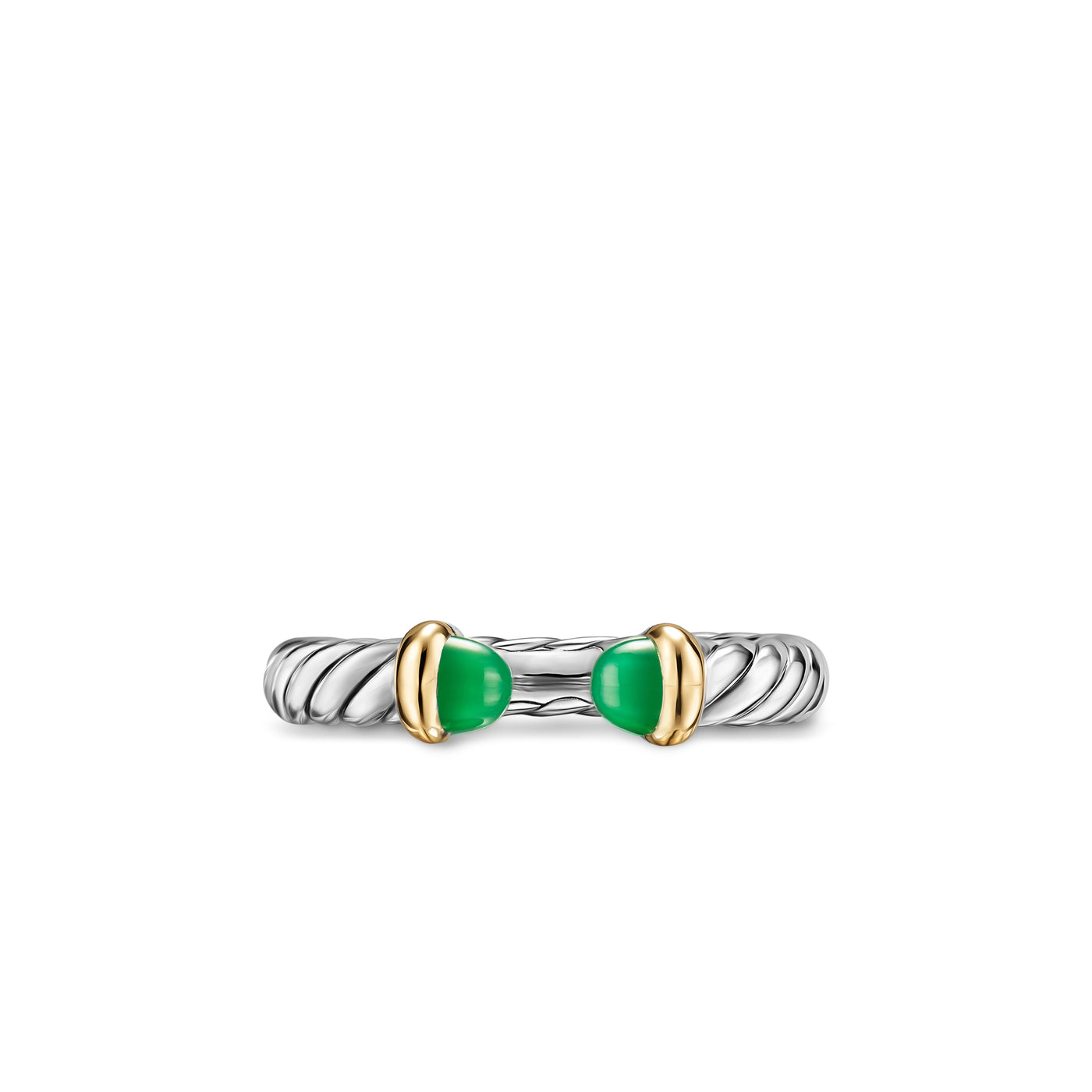 Petite Cable Open Ring in Sterling Silver with 14K Yellow Gold and Green Onyx, 3.4mm