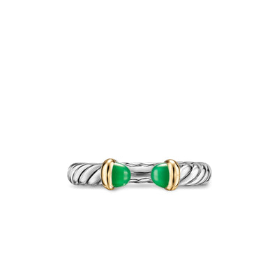 Petite Cable Open Ring in Sterling Silver with 14K Yellow Gold and Green Onyx, 3.4mm