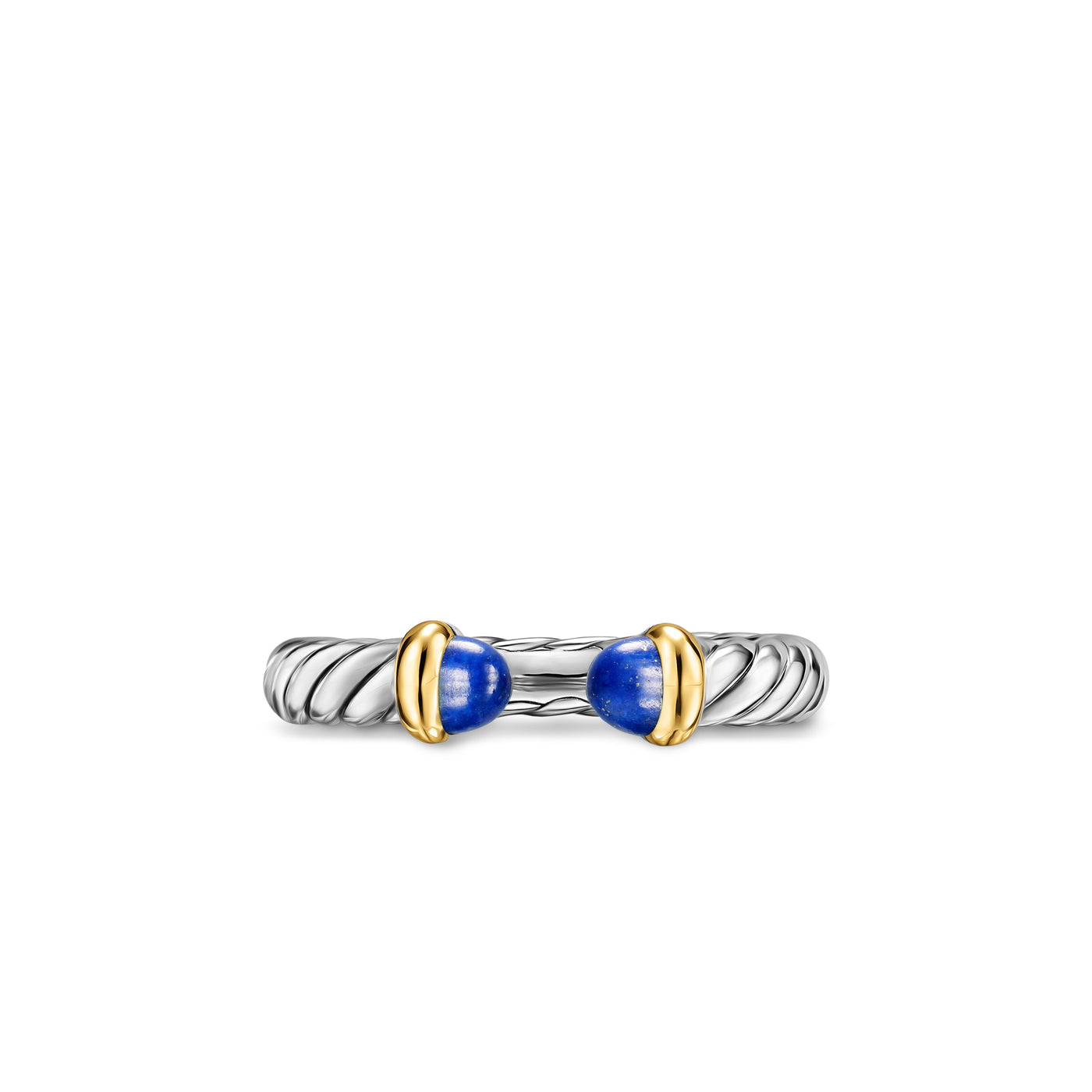 Petite Cable Open Ring in Sterling Silver with 14K Yellow Gold and Lapis, 3.4mm