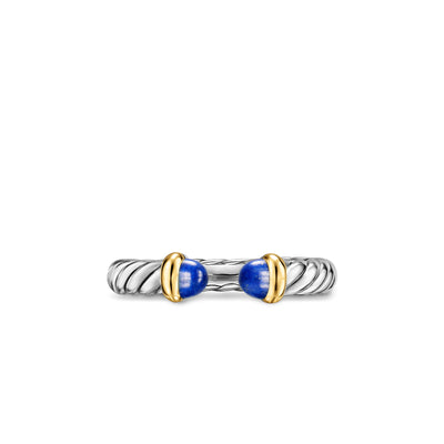 Petite Cable Open Ring in Sterling Silver with 14K Yellow Gold and Lapis, 3.4mm