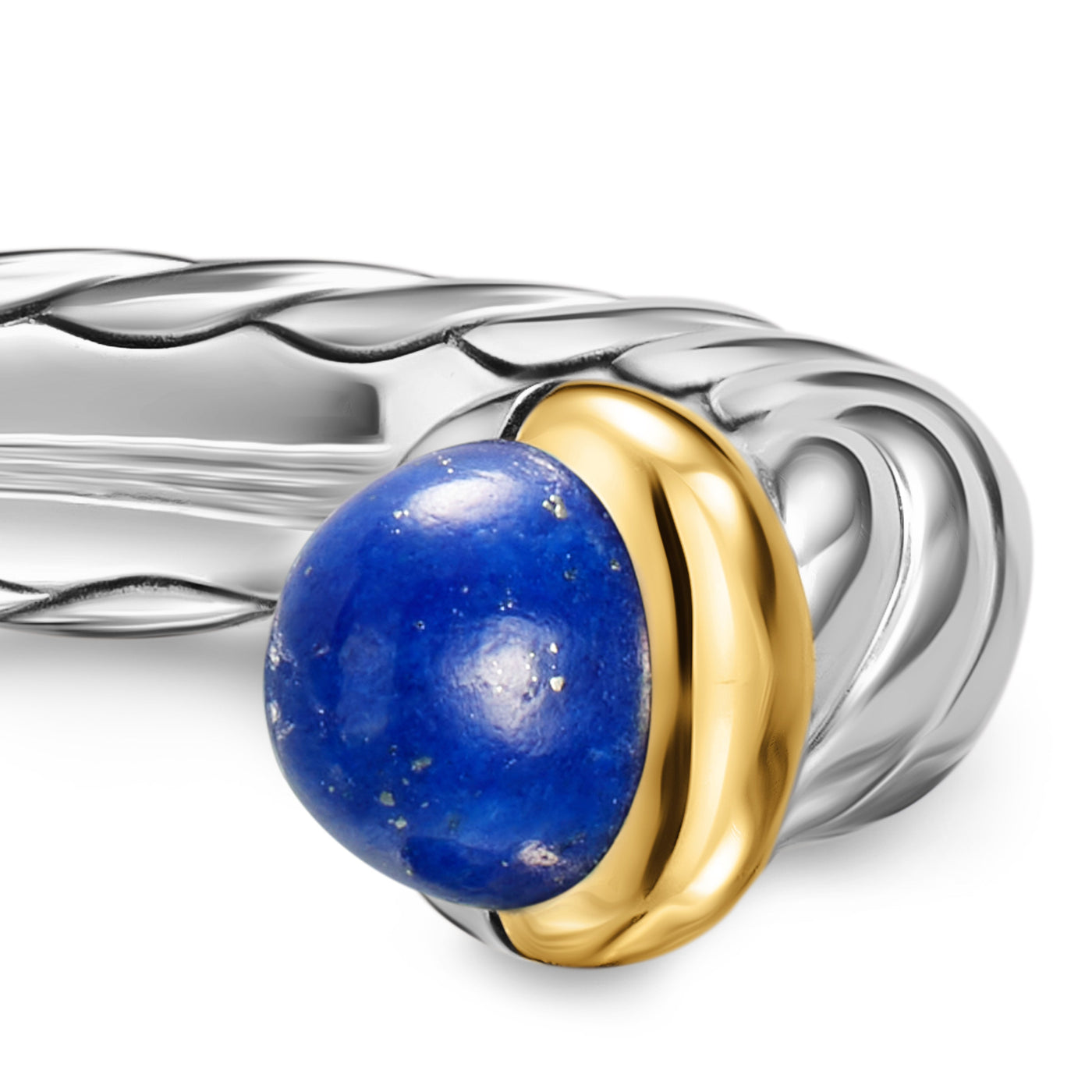Petite Cable Open Ring in Sterling Silver with 14K Yellow Gold and Lapis, 3.4mm