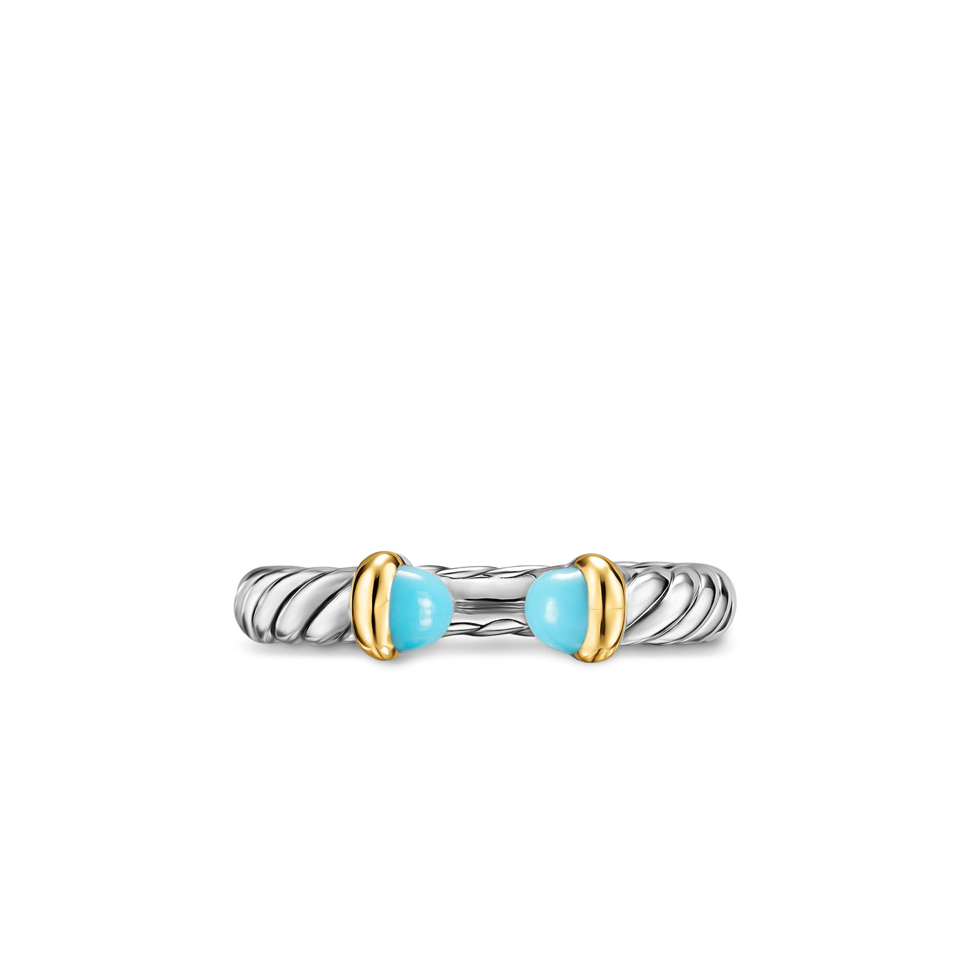 Petite Cable Open Ring in Sterling Silver with 14K Yellow Gold and Turquoise, 3.4mm