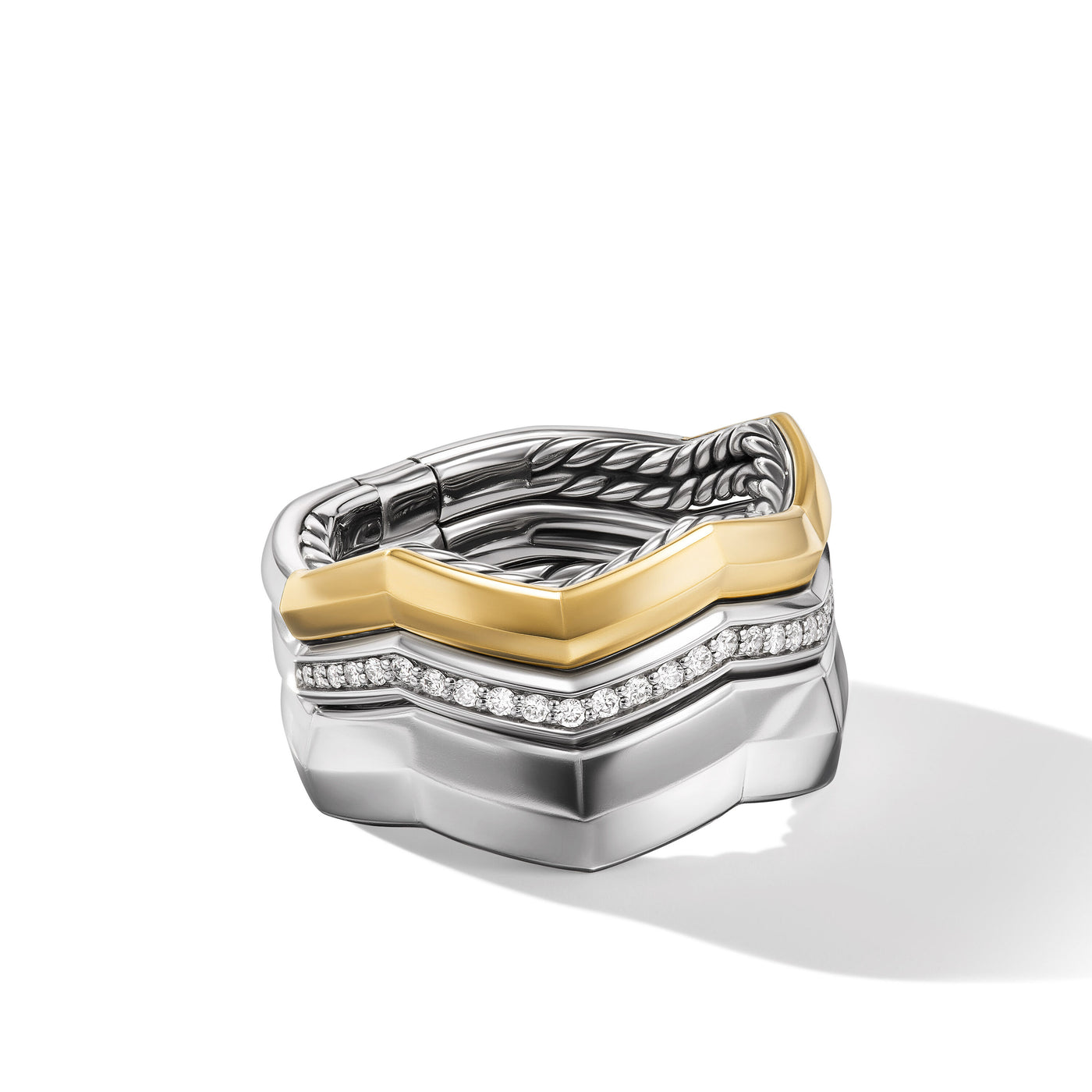Zig Zag Stax™ Three Row Ring in Sterling Silver with 18K Yellow Gold and Diamonds\, 11.7mm