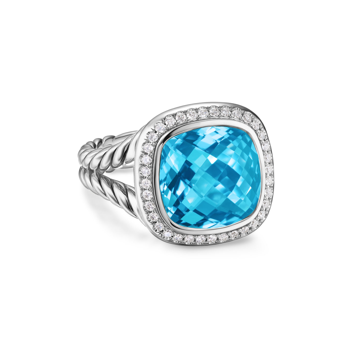 Albion® Ring in Sterling Silver with Blue Topaz and Diamonds\, 11mm