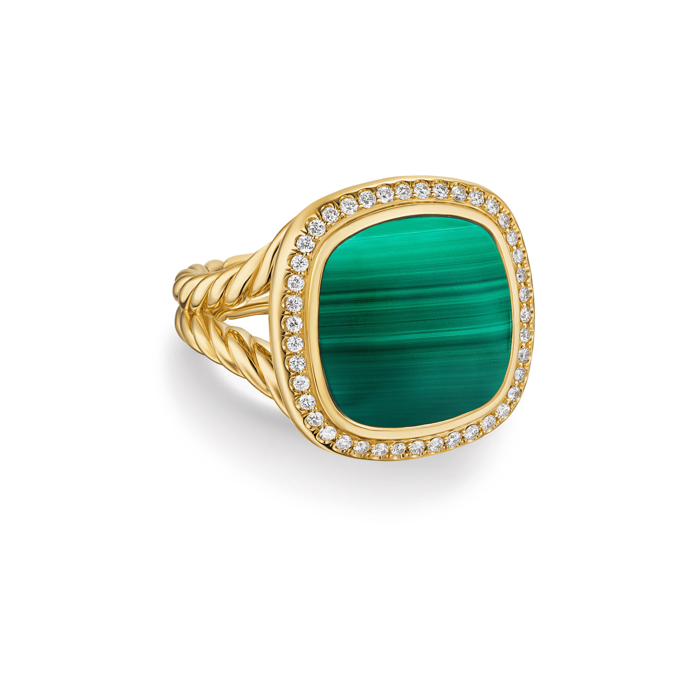 Albion® Ring in 18K Yellow Gold with Malachite and Diamonds\, 15mm