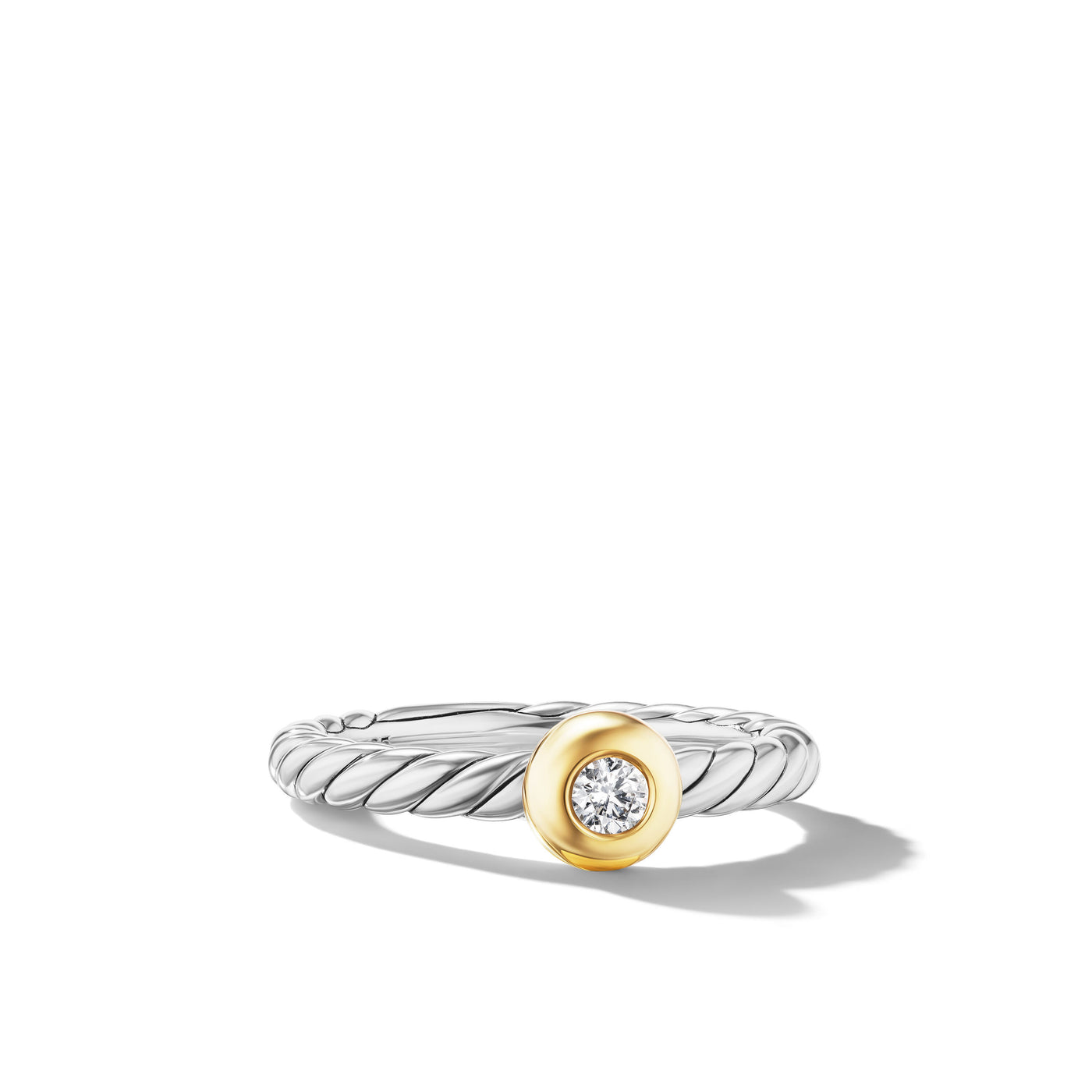 Petite Modern Cable Ring in Sterling Silver with 14K Yellow Gold and Center Diamond\, 2.8mm