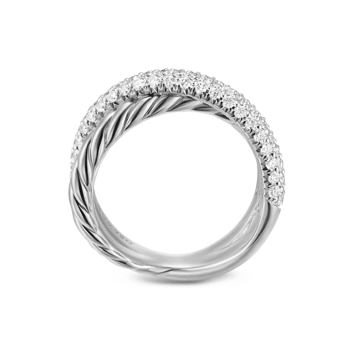 Crossover Two Row Ring in Sterling Silver with Diamonds, 7.5mm