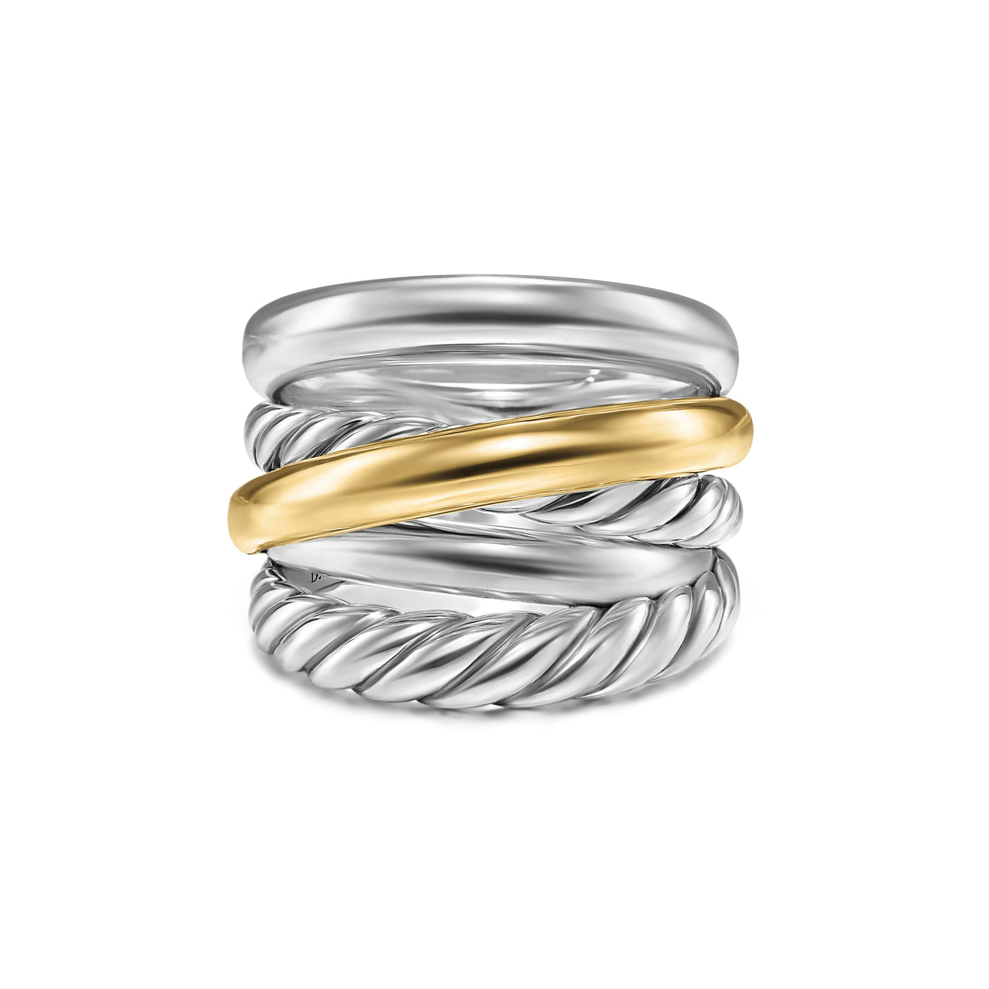 Crossover Five Row Ring in Sterling Silver with 14K Yellow Gold, 17.5mm