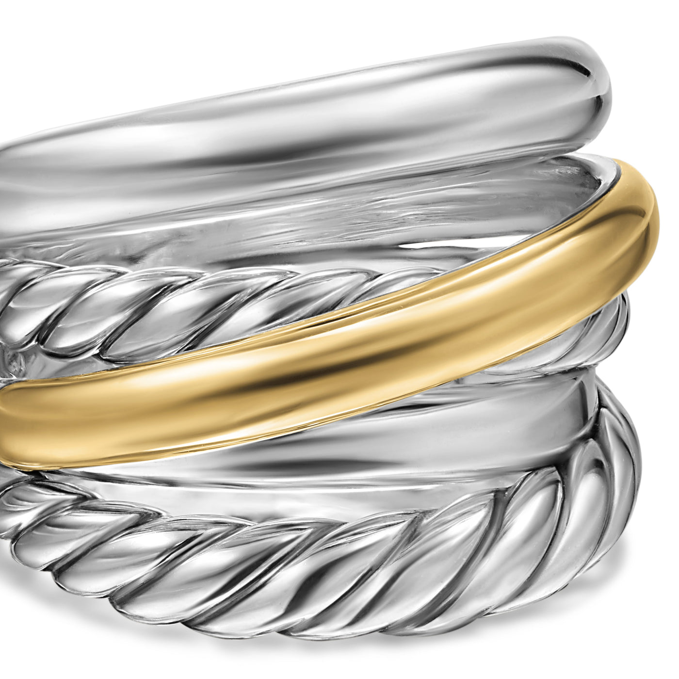 Crossover Five Row Ring in Sterling Silver with 14K Yellow Gold, 17.5mm