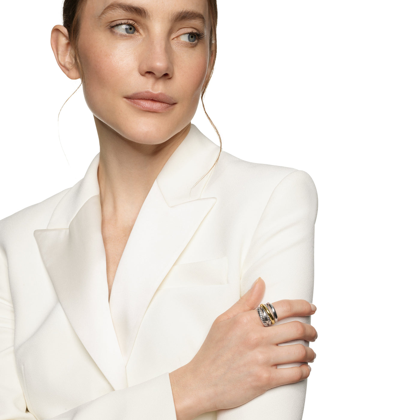 Crossover Five Row Ring in Sterling Silver with 14K Yellow Gold, 17.5mm