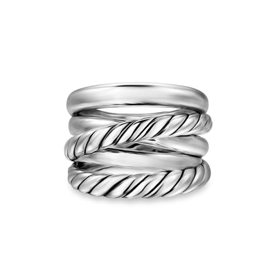 Crossover Five Row Ring in Sterling Silver, 17.5mm